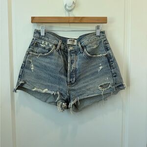 Agolde Light Blue Distressed High-Rise Denim Shorts